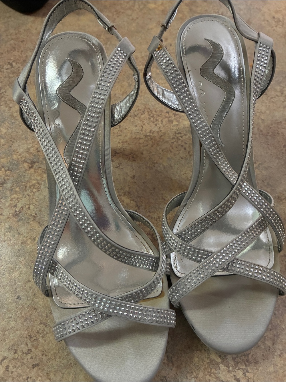 Nina Women's Silver Strappy Rhinestone Heels